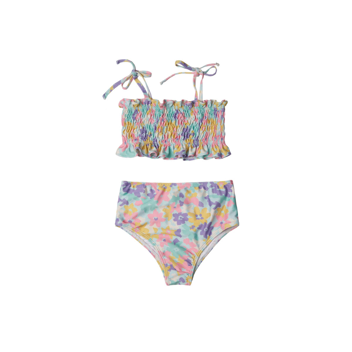 Girls Floral 2 Piece Swimsuit with Side Ties – Olga Valentine Swimwear