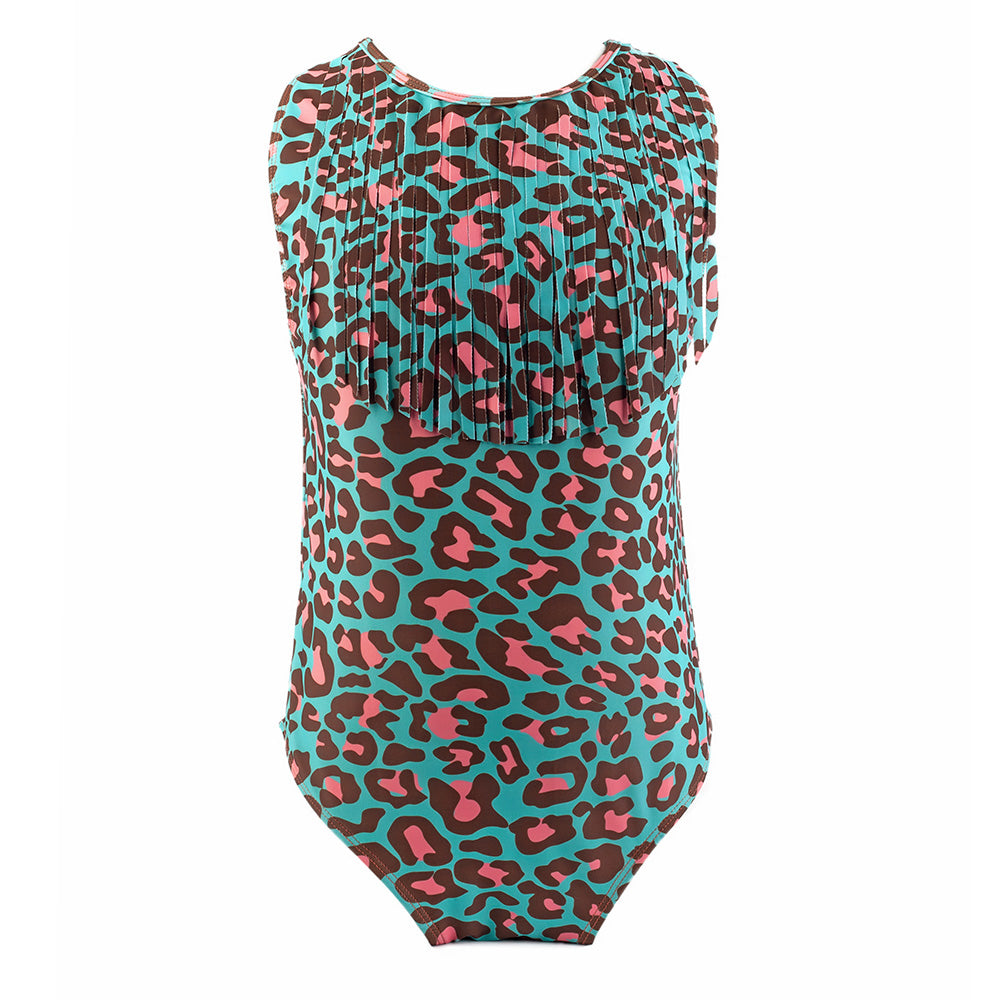Pink Jungle Fringing One Piece in Blue Leopard – Olga Valentine Swimwear