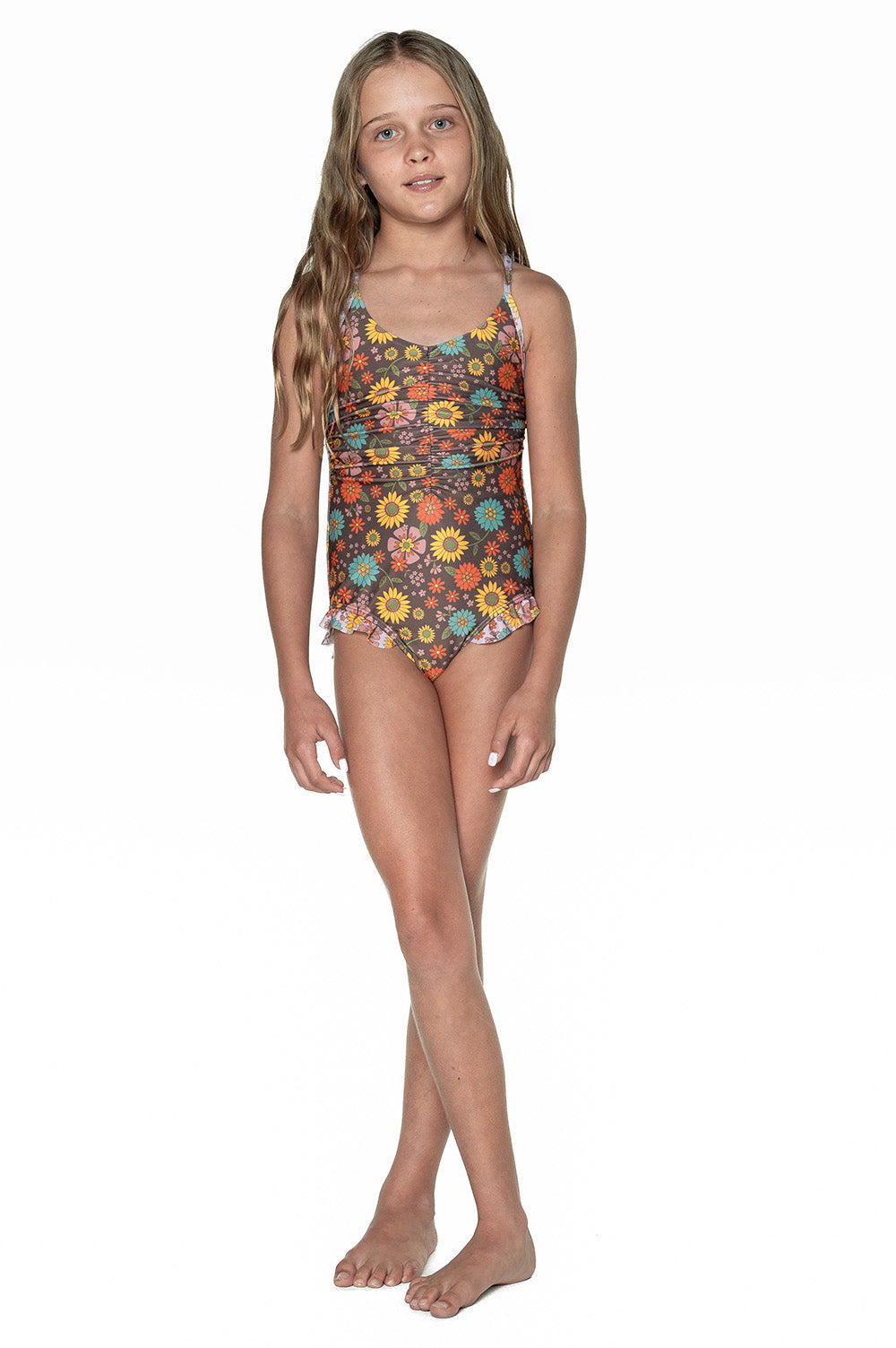 Peace, Love & Happiness One Piece Cross Back with Tie (Poppy)