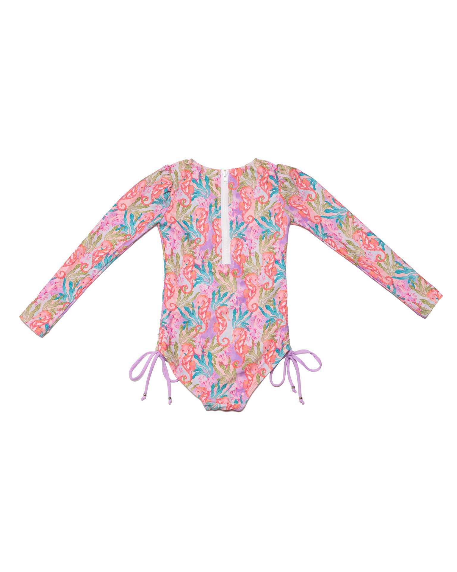 Long Sleeve One Piece Swimsuit with Side Ties (Aquarius)