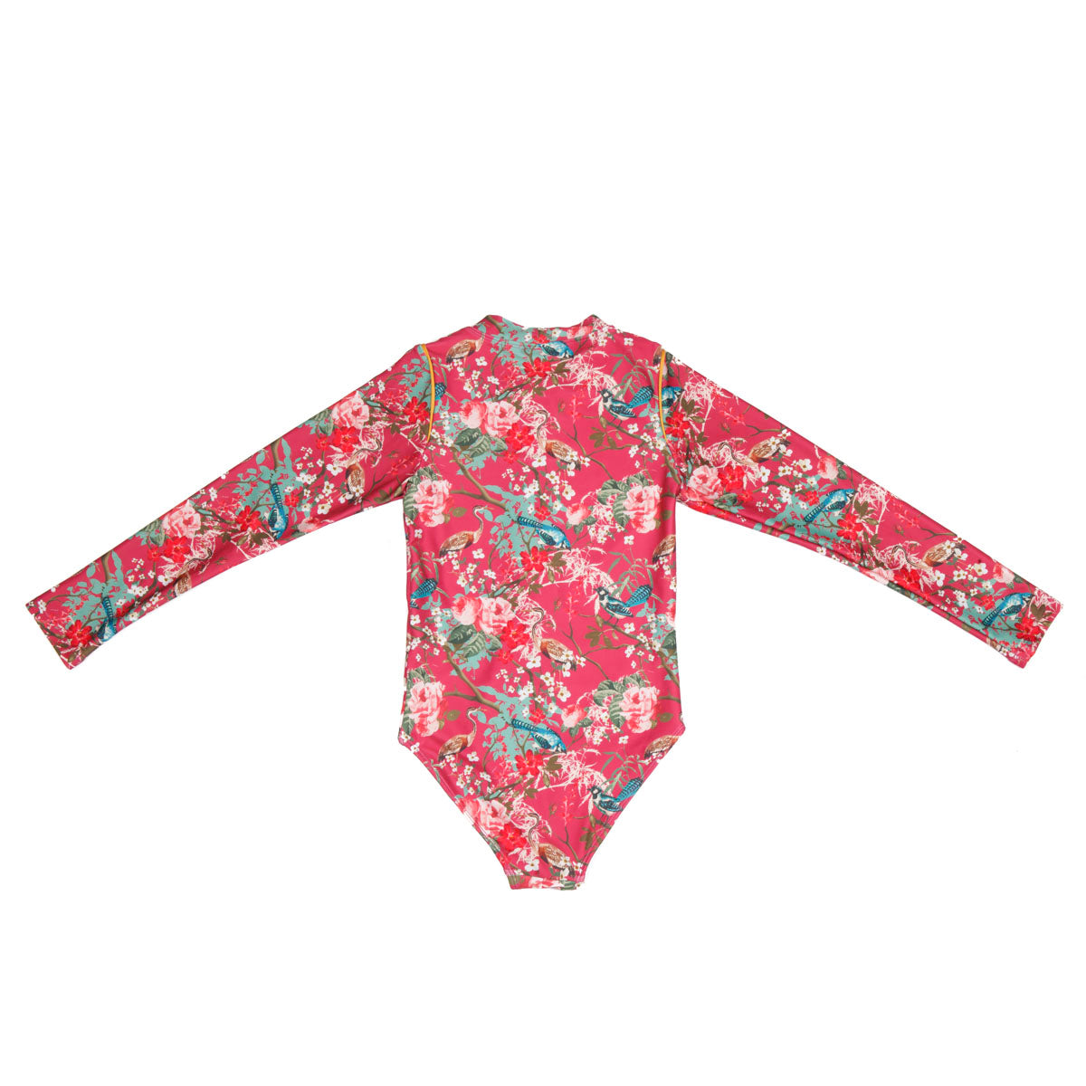 Girls Red Floral Long Sleeve Swimsuit with Zip – Olga Valentine Swimwear