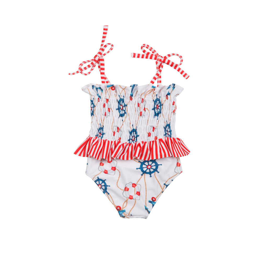 Baby Girls Nautical One Piece Swimsuit with Frills – Olga Valentine ...